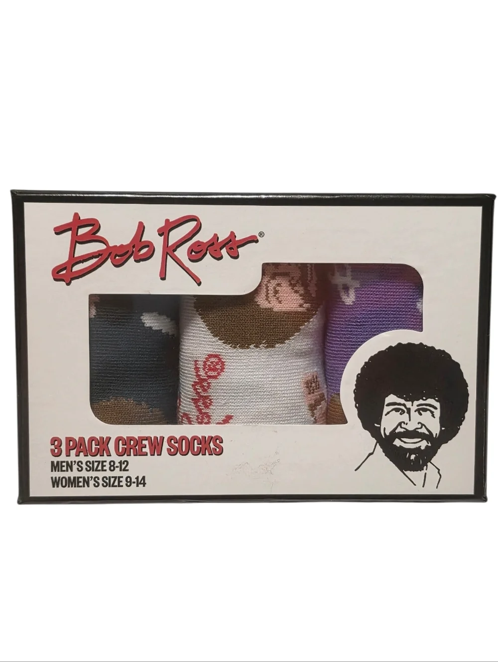 Crew Socks Bob Ross Gift Box Happy Little Trees 3 Pairs For Shoes Size 9 - 14